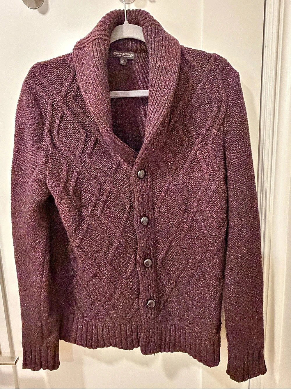 Banana Republic Shawl-Collar Cardigan Made of Italian Yarn Cable Knit Cardigan